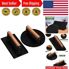 Heavy-Duty Cast Iron Burger Press with Comfort Grip – 7″ Round & 8.2″ Rectangle