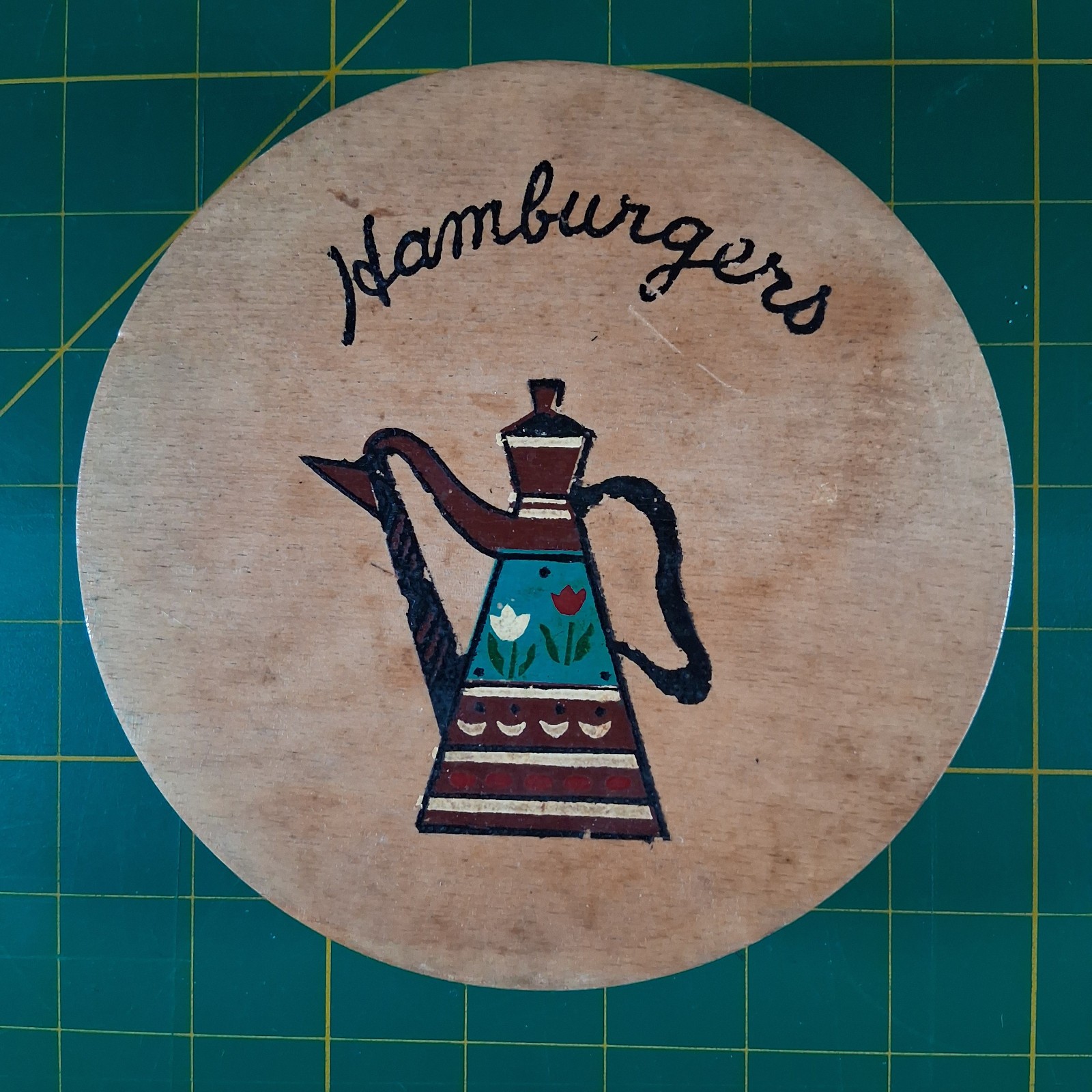Vintage Wooden HAMBURGER PRESS Hand Painted Art Coffee Tea Chocolate Pot JAPAN gallery