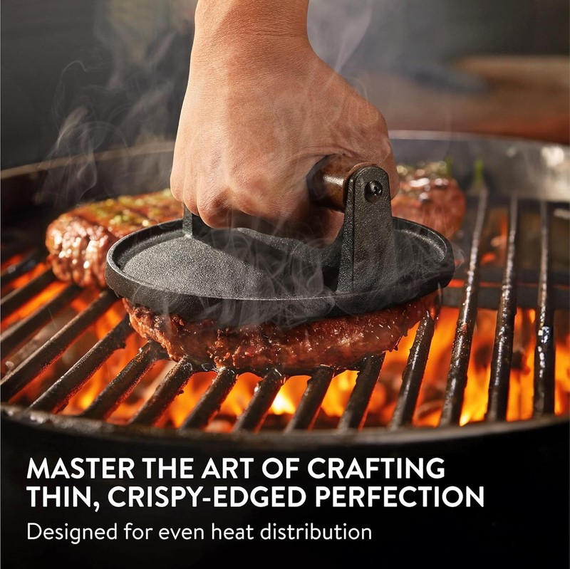 Ergonomic Cast Iron Burger Smasher for Perfectly Seared Patties - BBQ Essential gallery