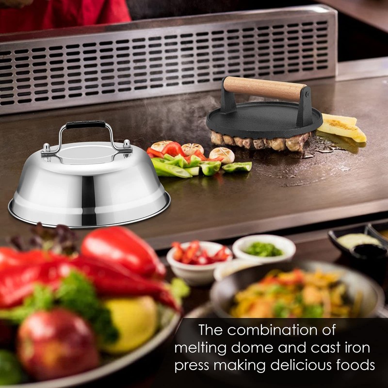 Melting Dome & Grill Press for Griddle Stainless Steel 9In Basting Cover Heavy gallery