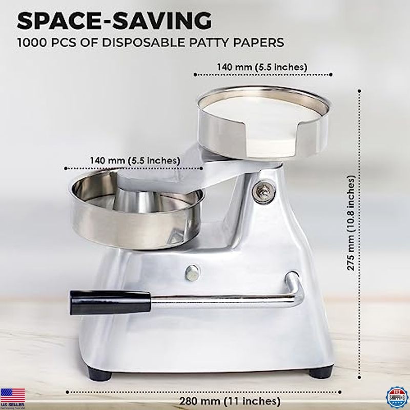 Heavy Duty Stainless Steel Burger Press 4" Patty Maker + 1000 Patty Papers gallery