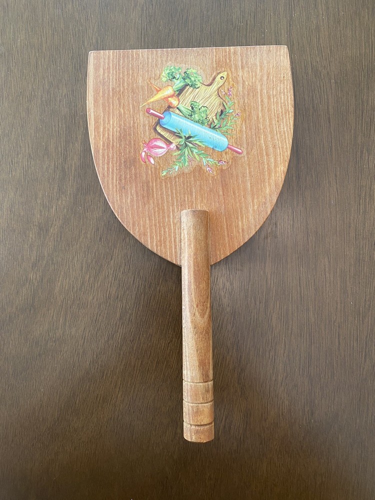 Vintage Wooden Hamburger Patty Press 10 1/2” Inches Handle Graphic Wall Hanging