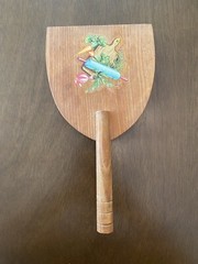Vintage Wooden Hamburger Patty Press 10 1/2” Inches Handle Graphic Wall Hanging