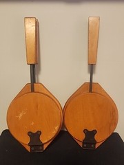 (2) Vintage Wooden Hamburger Press W Long Handle Decor Japan 1960’s
