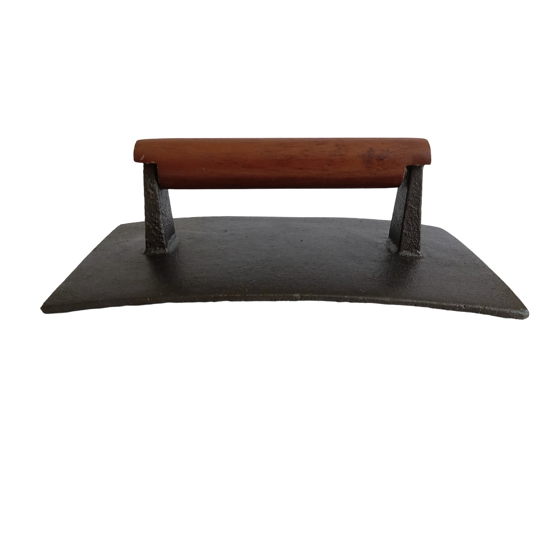 Cast Iron VTG Bacon Burger Press Wood Handle Black gallery