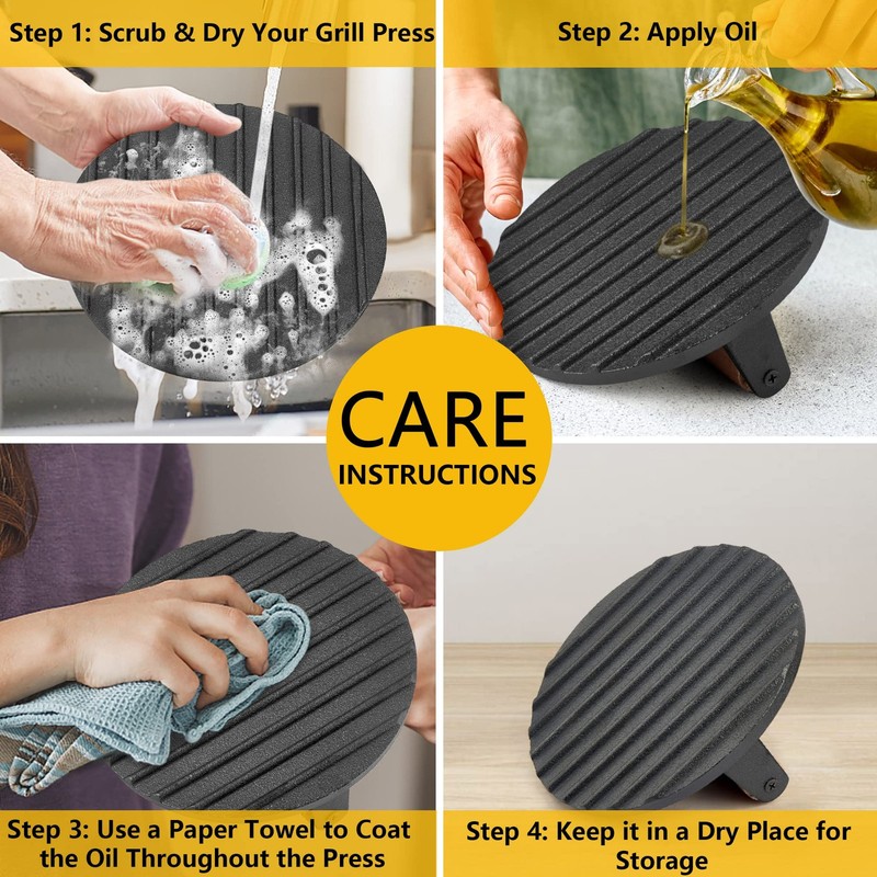 Burger Press Heavy Duty Cast Iron 2 Pcs Round Rectangular - Grill Bacon Sandwich gallery