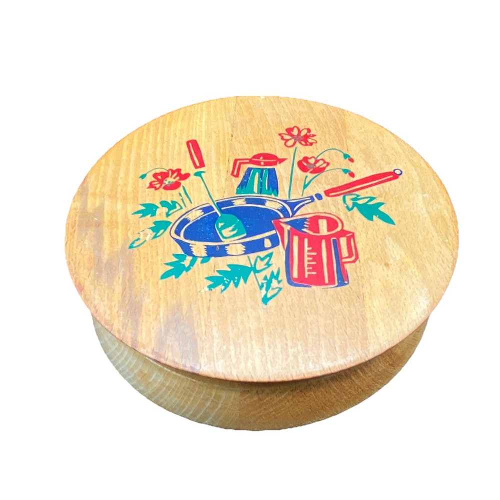 Vintage Wooden Round Hamburger burger press Hand Painted Vintage kitchen