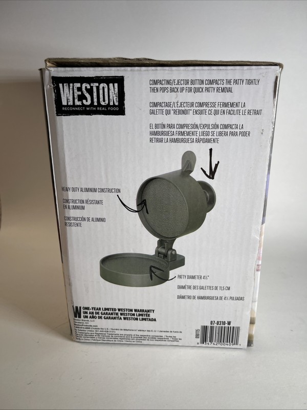 Weston Hamburger Press Makes 4 1/2" Single Patty Adjustable Non-Stick gallery