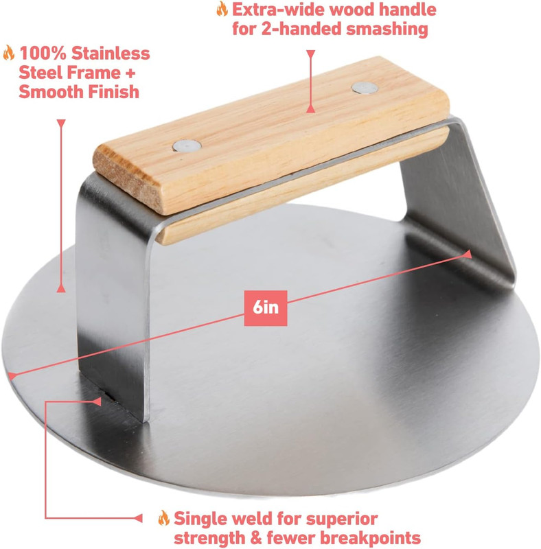 Sasquash Smash Burger Press, Heavy Duty Welded Meat Press Round, 6 Inch gallery