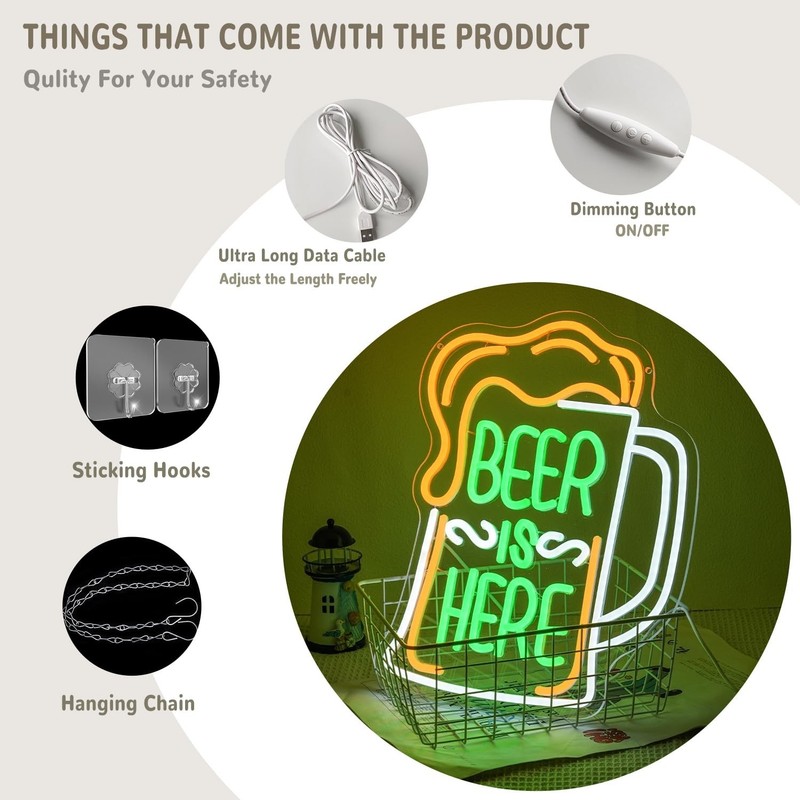 Beer Is Here Neon Sign for Wall Decor Bar Neon Light Beer Led Neon Signs Colo... gallery