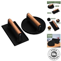 Ergonomic Wood Handle Cast Iron Grill Press – 8.2″x4.3″ for Perfect Grilling