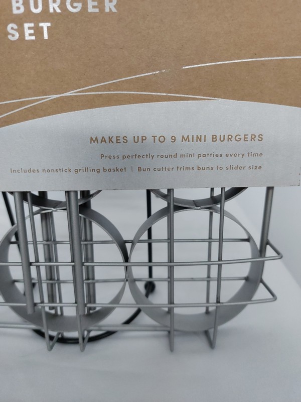 World Market Mini Burger Slider Set Press Basket Bun Cutter Grilling Kit NEW gallery
