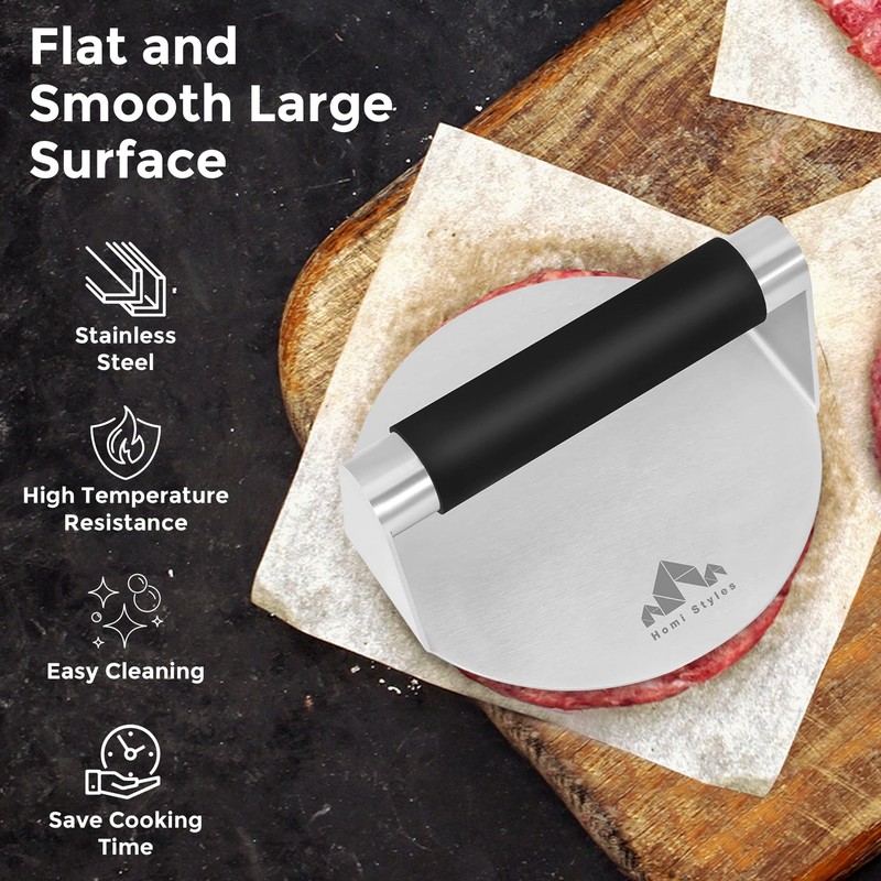 Smash Burger Press Pack of 2 – Round and Square Meat Masher with Silicone Han... gallery
