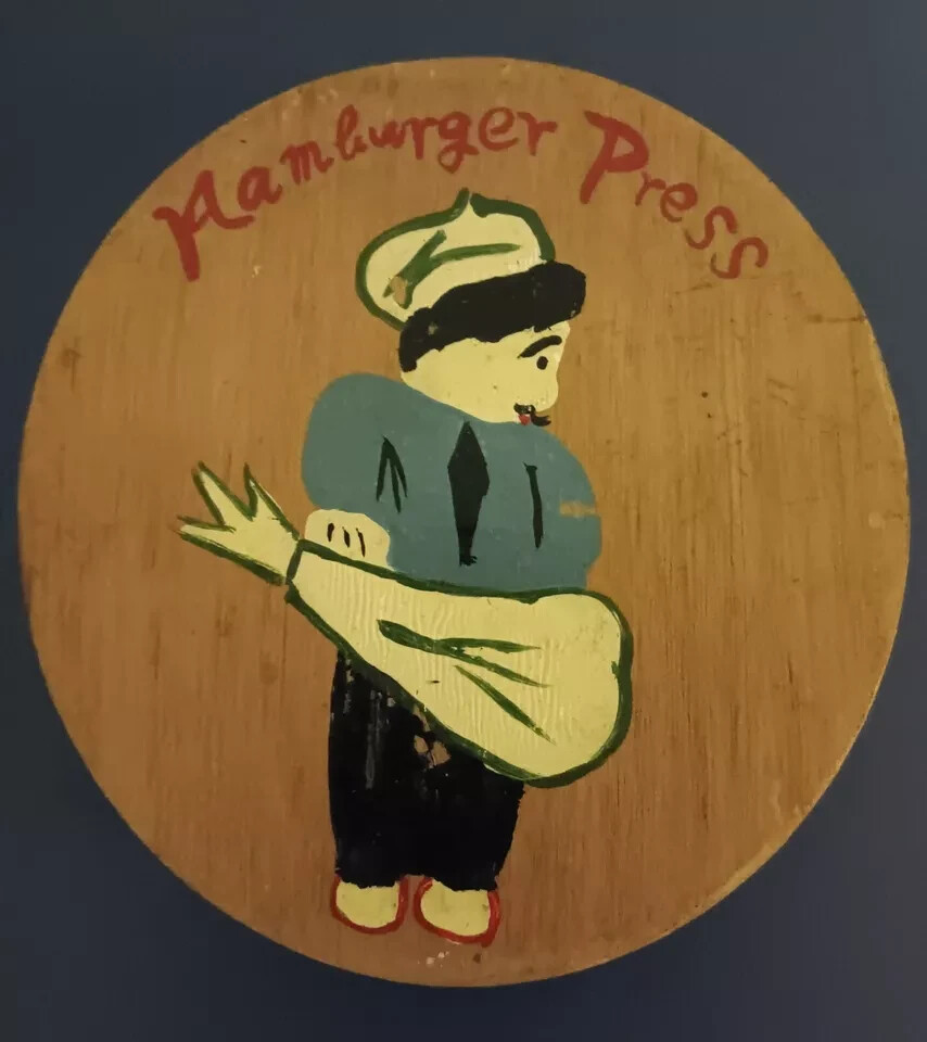 Vintage Wooden Hinged Hamburger Press - Collectible