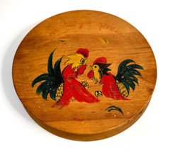 Vintage Japanese BURGER PRESS Hand Painted Hinged Wooden Red Green Roosters