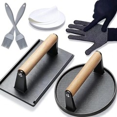 7.9″ Round & Rectangle Cast Iron Smash Burger Press – Heavy Duty Flat Edge