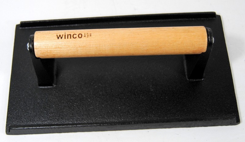 Winco SWA-9 Cast Iron Steak Weight & Bacon Press with Wood "Cool Touch" Handle gallery
