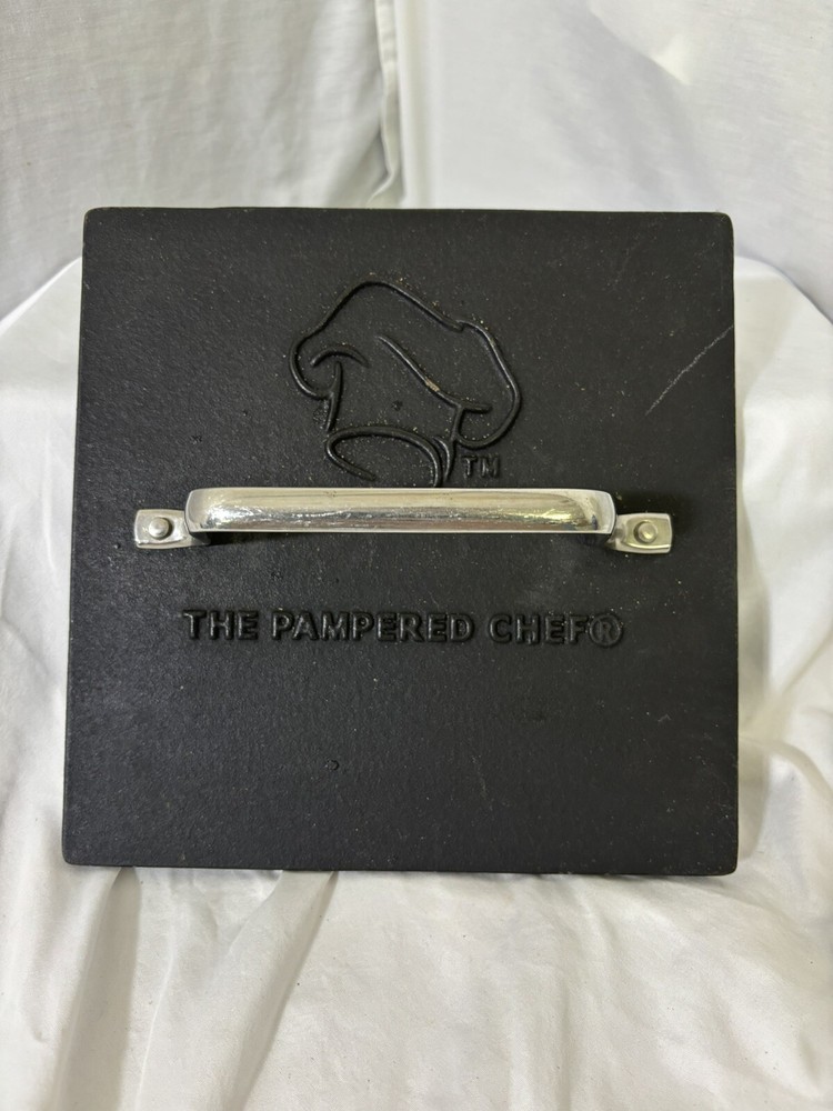 Pampered Chef Cast Iron Grill Press #2875 8 1/2" Square Hamburgers Bacon