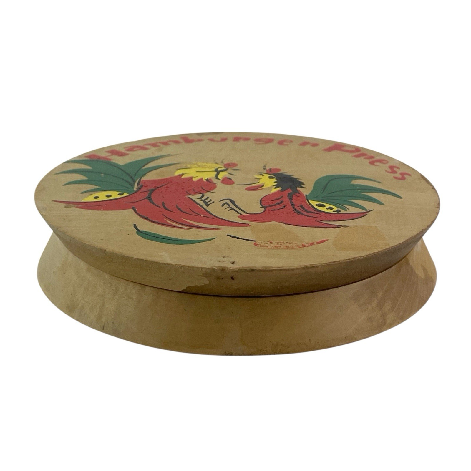 Vintage 1950s Wooden Hamburger Press Rooster Folk Art Made in Japan Farmhouse gallery
