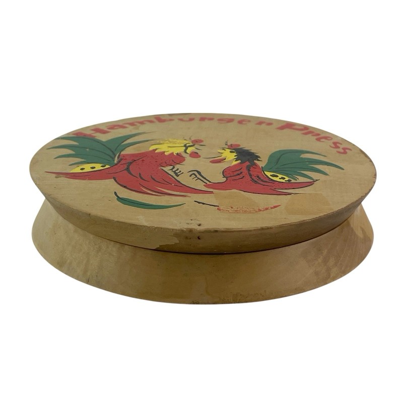 Vintage 1950s Wooden Hamburger Press Rooster Folk Art Made in Japan Farmhouse gallery