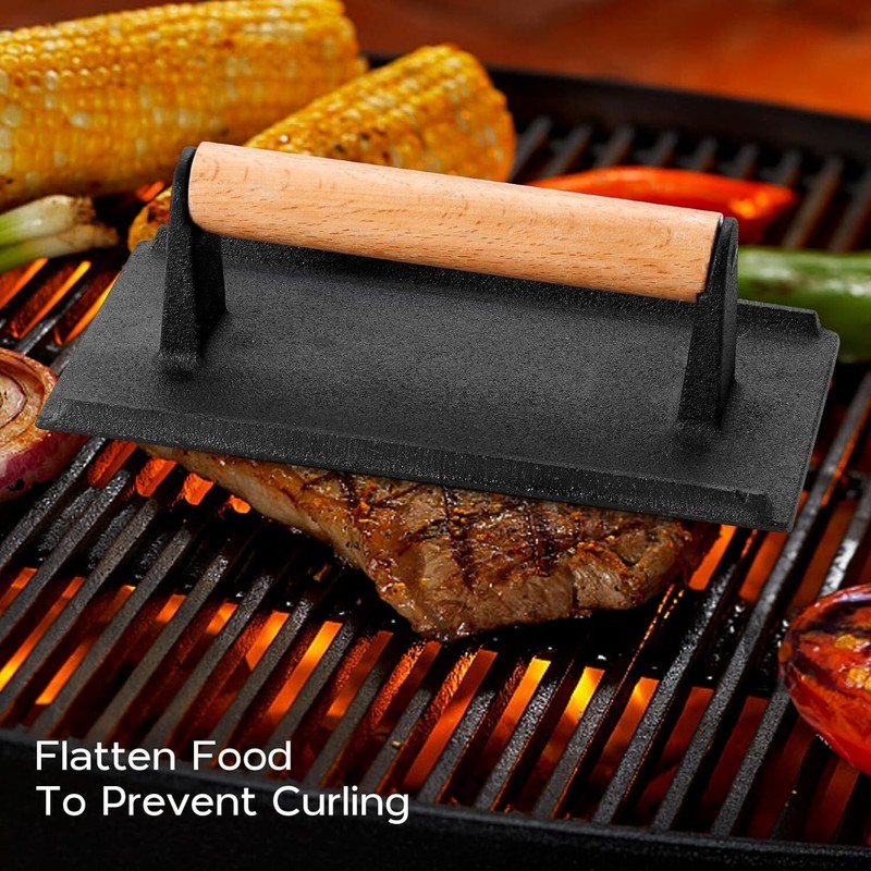 2 Pack Cast Iron Burger Press Smash Set Rectangle Round Griddle Bacon Tool gallery