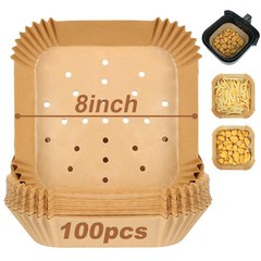BYKITCHEN Square Air Fryer Liners for 2 to 5 Qt, Set of 2 5 QT, Nature