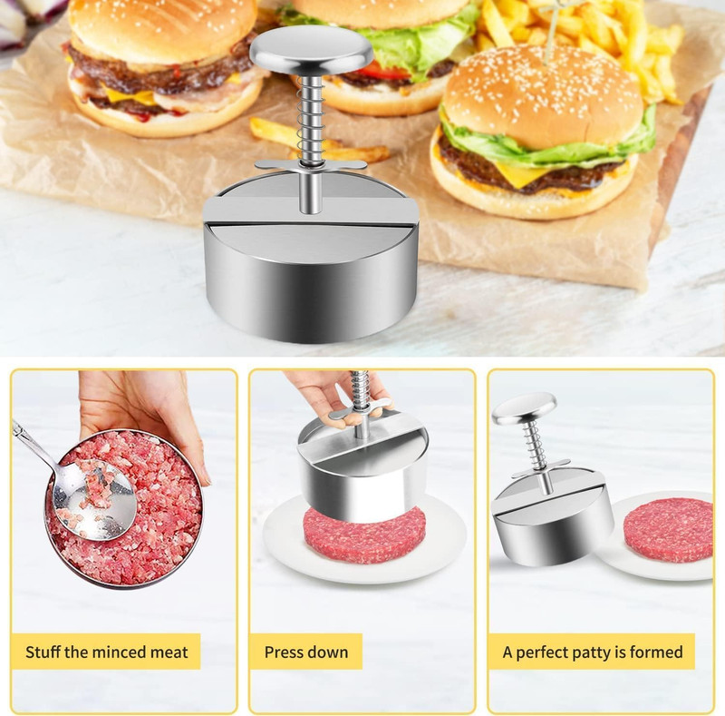 304 Stainless Steel Burger Press - 4.5" Adjustable Hamburger Patty Maker with No gallery