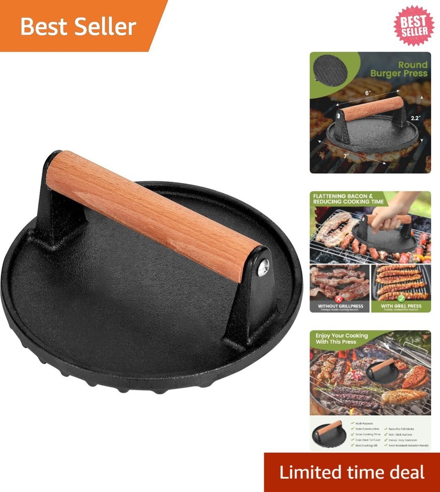 Professional Cast Iron Smash Burger Press - Juicy & Crispy Grilling Essential