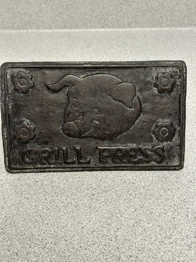 Vintage Cast Iron Grill Bacon Press With Wooden Handle - Pig & Flower