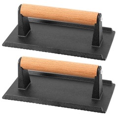 8×4 inch Cast Iron Grill Press with Wooden Handle for Bacon Burgers Meat