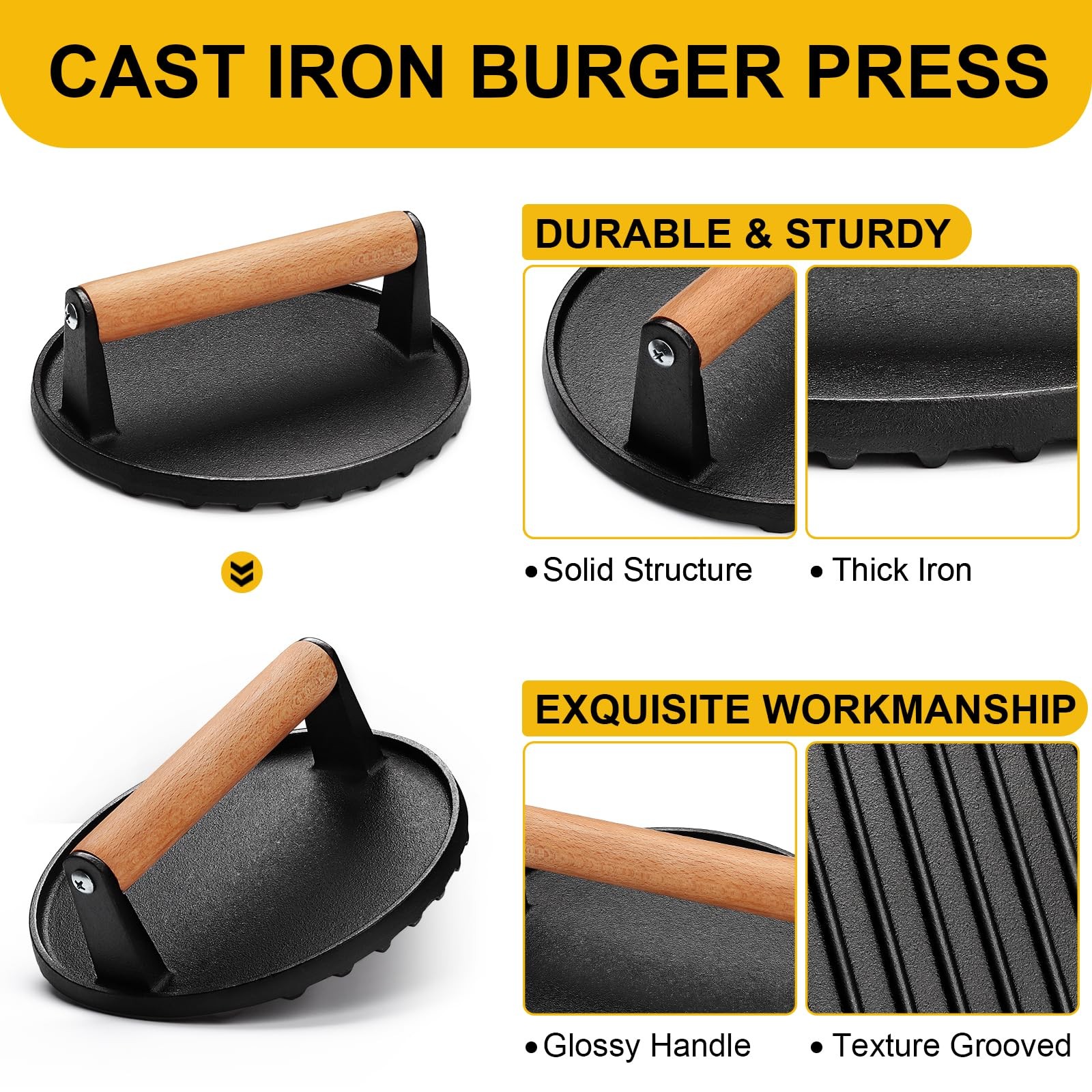 AIVIKI Burger Press, Smash Press for Blackstone Griddle, Round, black gallery
