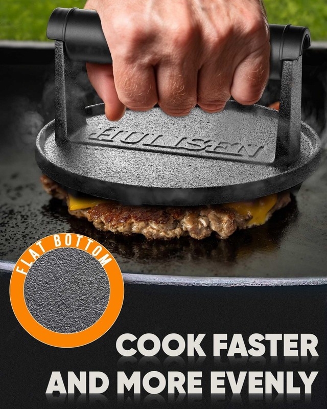 Heavy Duty 6” Cast Iron Burger Press - Pre-Seasoned Grill Smasher Tool for Meat, gallery