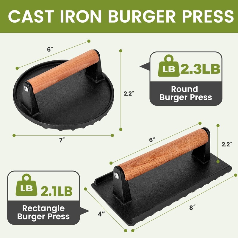 Whaleme Blackstone Burger Press Set 7" Round Smash Burger Press & 8"x4" Rect... gallery