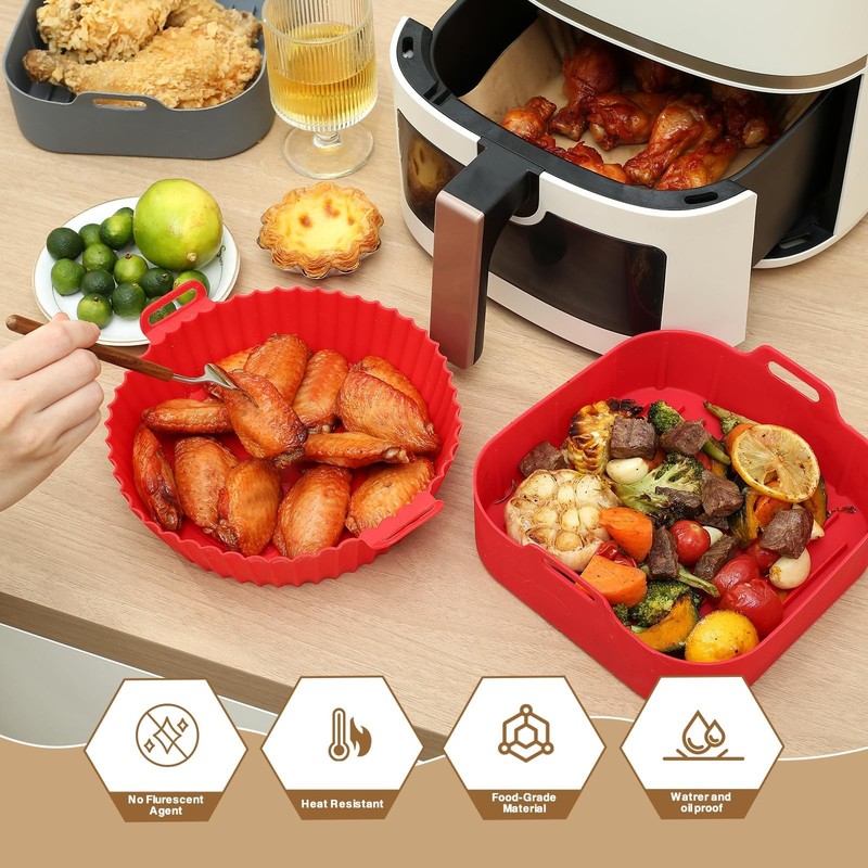 PEETOGER 2Pcs Air Fryer Silicone Liners, Pot 7.5inch-2pcs, Silicone-Square gallery