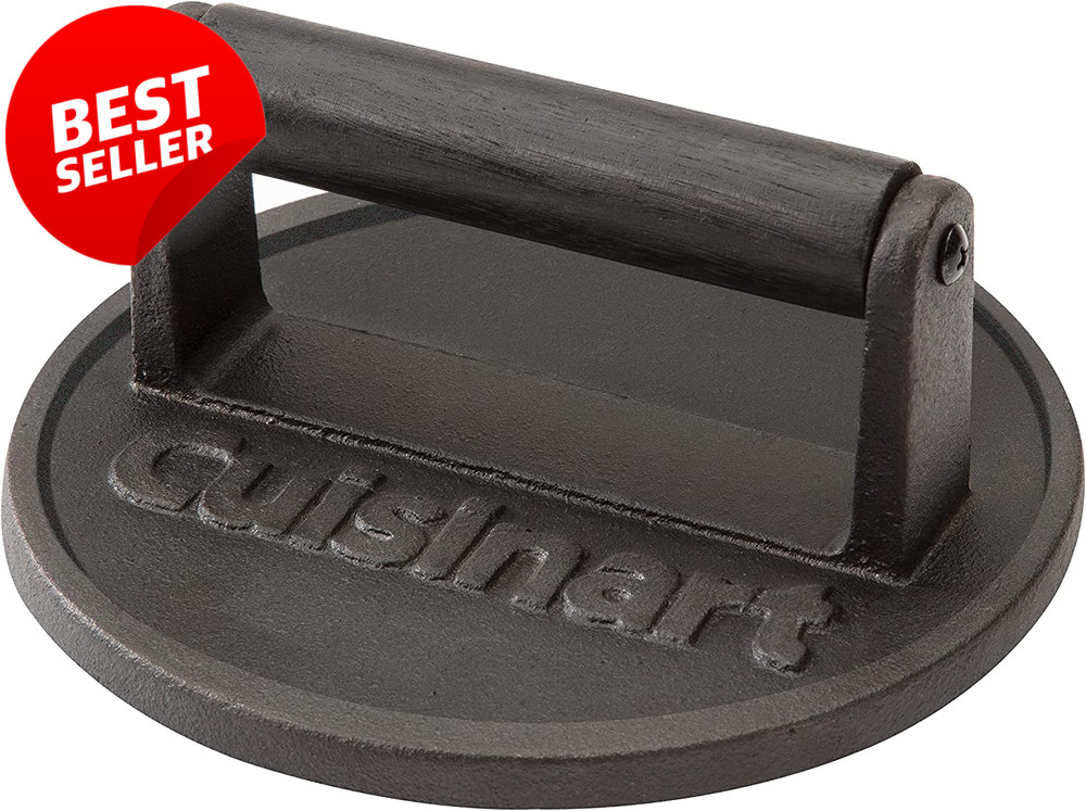 Cast Iron Burger Press 6.5in Round Flat Edge Smash Burger Grill Tool - US