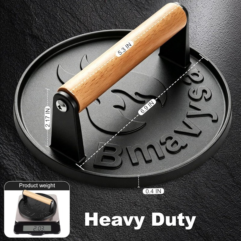 Heavy-Duty Cast Iron Smash Burger Press, Non-Stick and Rust Resistant, Burger Sm gallery
