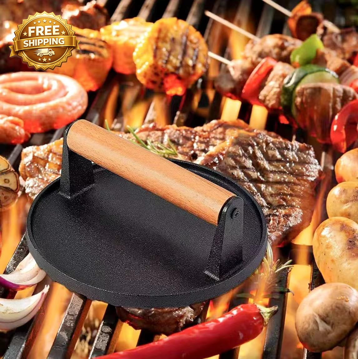 Kitchen Tools Heavy Duty Cast Iron Smash Burger Press round Barbecue Meat Flat P gallery