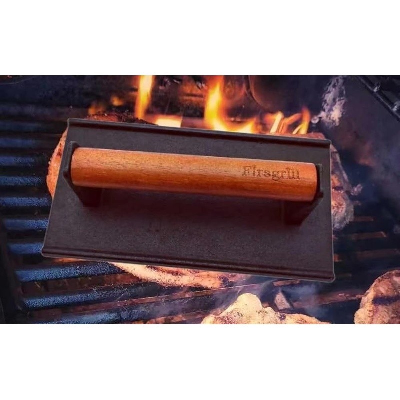 Heavy Duty Cast Iron Bacon Grill Press W/ Stay Cool Wood Handle Cooking Tool New gallery