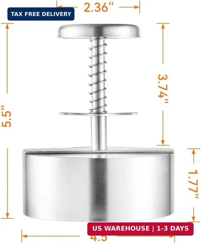 Brigii 304 Stainless Steel Burger Press - 4.5" Hamburger Patty Maker, Heavy Duty gallery
