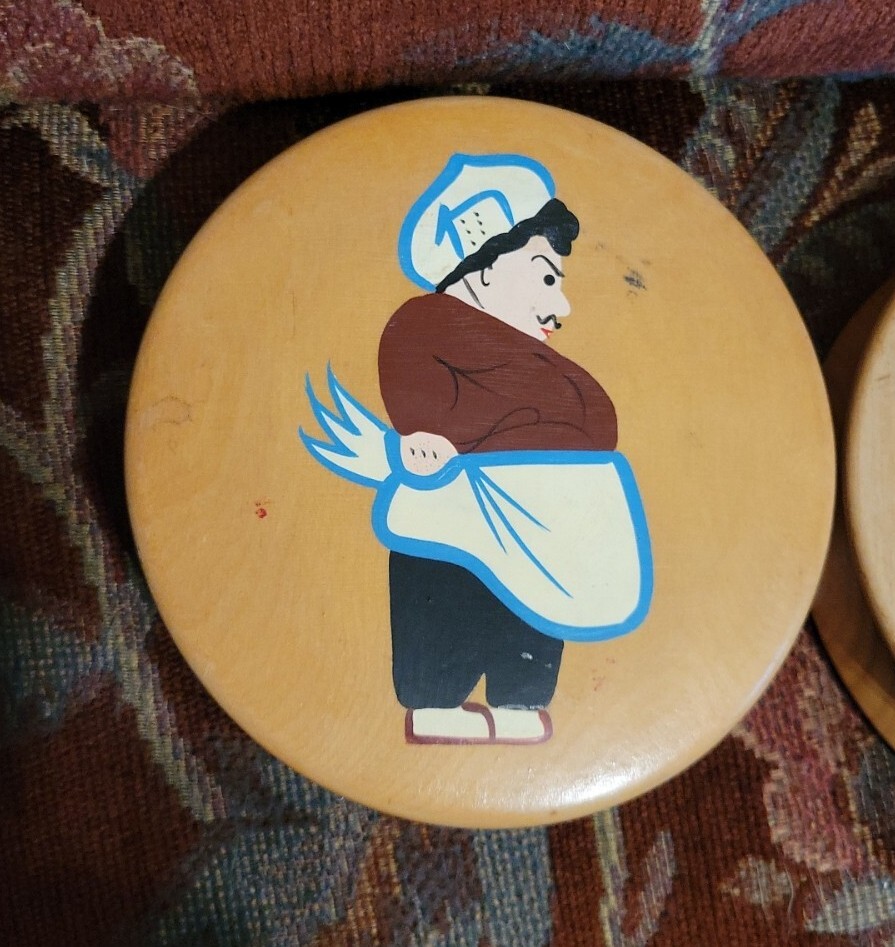 2 Vintage Round Wood Retro Chef Server Hamburger Patty Press Mold BBQ Kitchen gallery