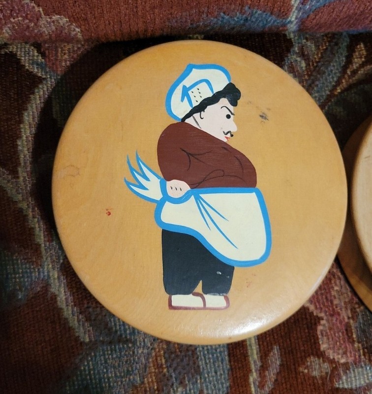 2 Vintage Round Wood Retro Chef Server Hamburger Patty Press Mold BBQ Kitchen gallery