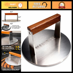 3.8-Lb Burger Press, 9-Inch Stainless Steel Smasher for Batch Cooking, Easy Clea