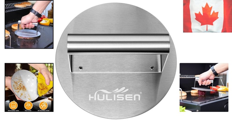 Efficient 6.2" Round Burger Smasher - Stainless Steel Grill Press for Home Chefs gallery