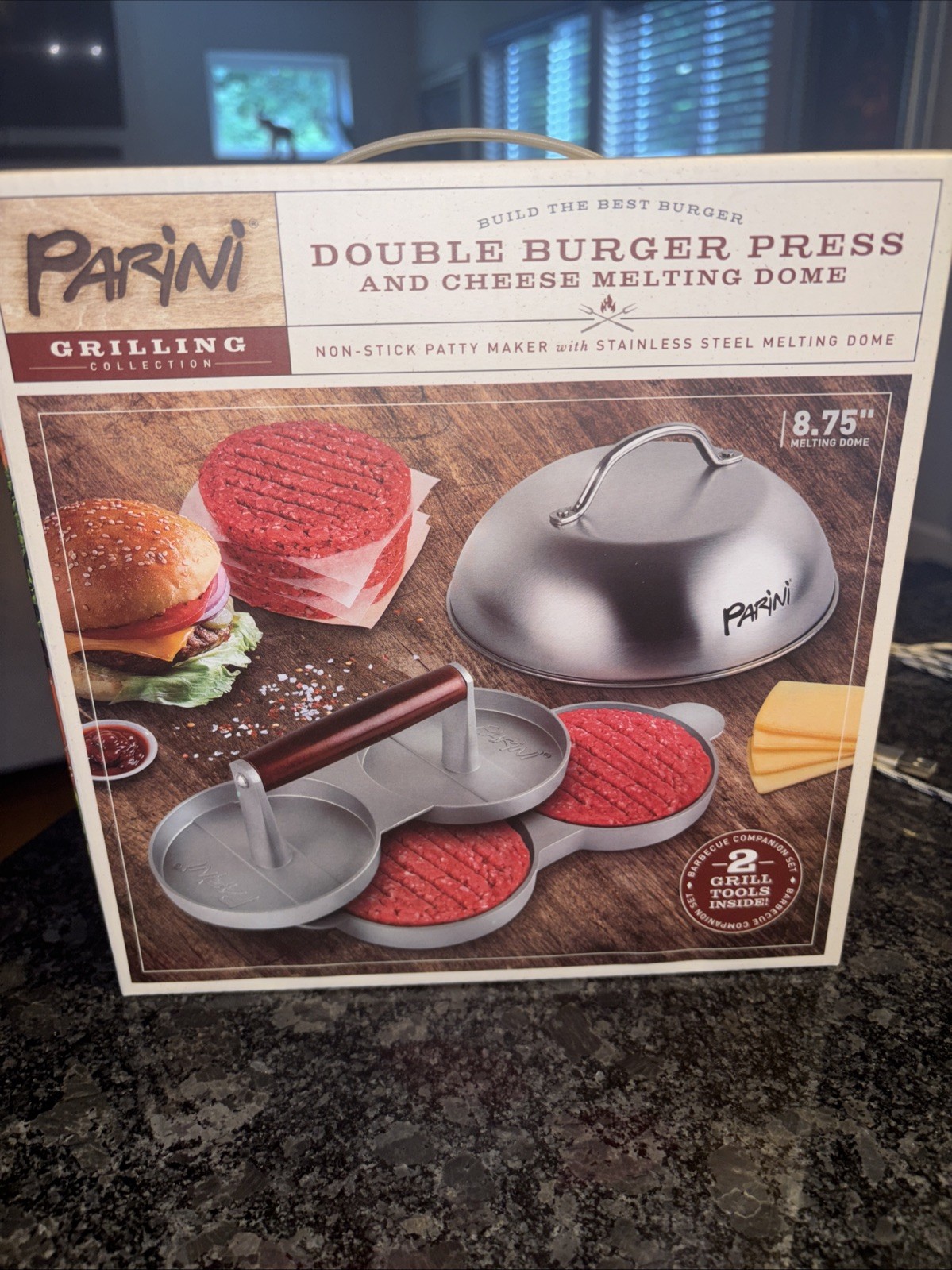 NEW - Parini Double Non-Stick Burger Press & Cheese Melting Dome 8.75" gallery