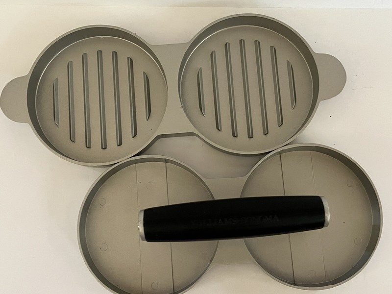 Williams Sonoma Double Burger Press Grill Marks Handle Silver Aluminum gallery