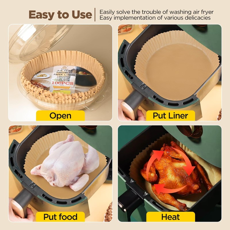 Air Fryer Paper Liners, 100PCS Non-stick Oil Resistant 8inch-100PCS, Yellow gallery