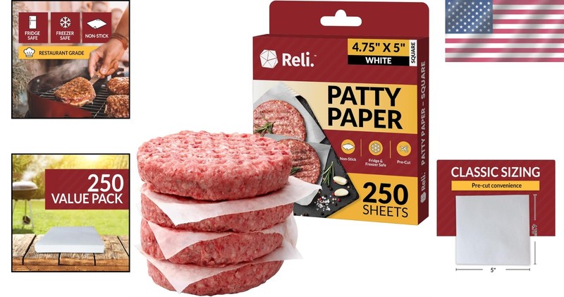 250 Pack 4.75" x 5" Hamburger Patty Paper - Non-Stick Wax Sheets for Meats gallery
