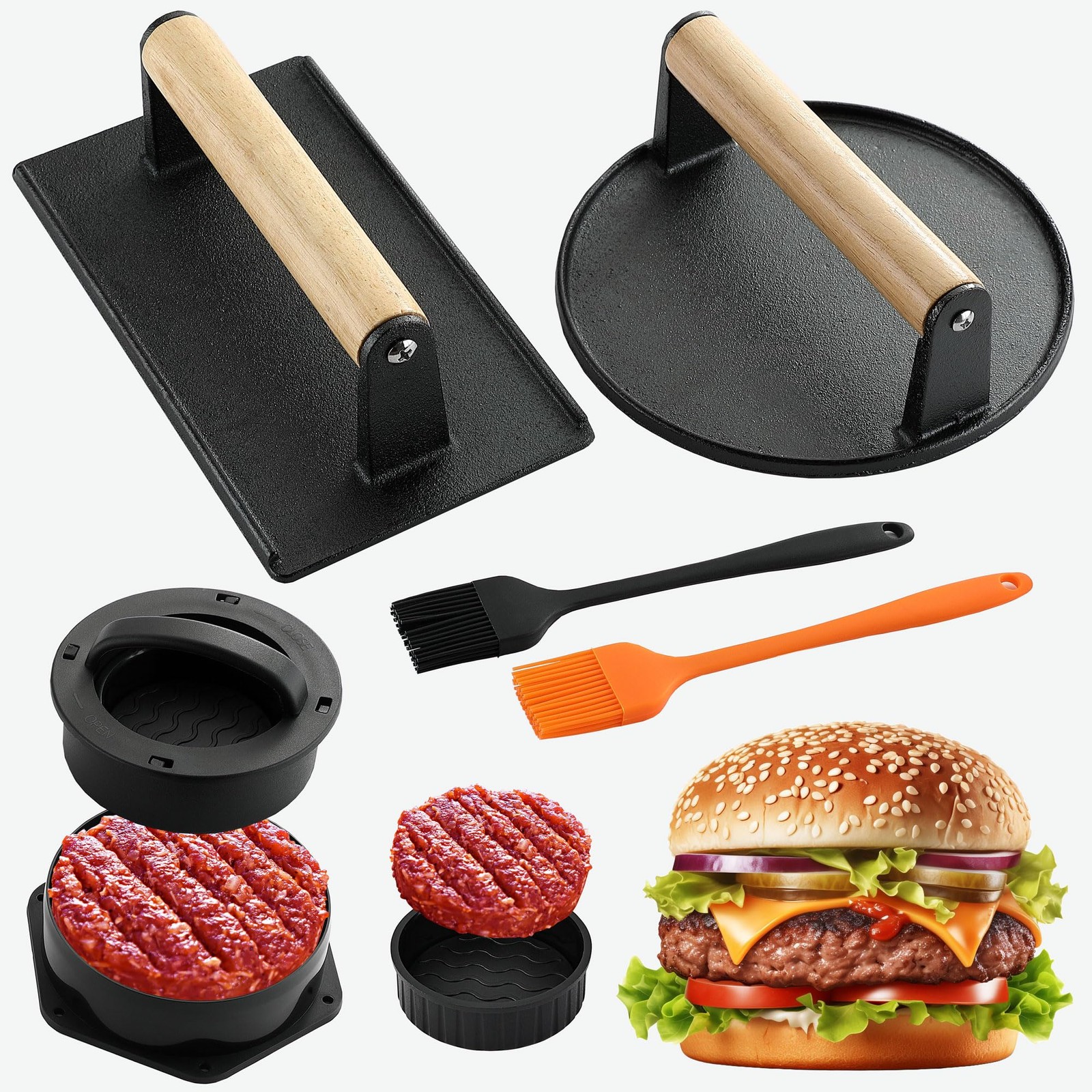 2 Pcs Cast Iron Bacon Press Small Burger Grill Press with Ergonomic Handle gallery