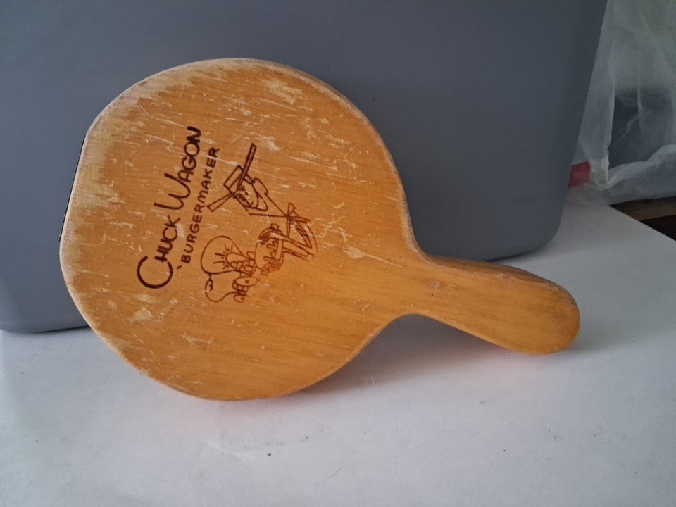 Vintage Chuck Wagon Wood Burger Press Maker