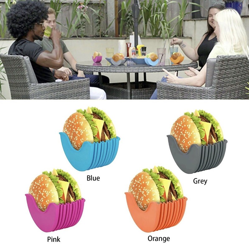4Pc Hamburger Holder To Eat Mess Free Silicone Dish Washer Safe Holder gallery